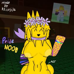 artist_name ass background belly big_ass big_breasts breasts female female flowers_in_hair forsaken forsaken_(artist) forsaken_(character) forsaken_(roblox) happy ktiiejiju_(artist) naked naked_female nipples noob noob_(forsaken) noob_(roblox) pose pride pride_colors roblox roblox_game robloxian watermark yellow_body yellow_hair yellow_nipples