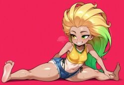 ai_generated big_ass big_butt brax_(artist) brazilian brazilian_female civitai full_split hips jeans_shorts league_of_legends shortstack split splits stable_diffusion tagme tan tan_body tanned wide_hips zoe zoe_(league_of_legends)