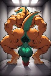 ai_generated anthro anus balls crocodile crocodilian furrypornaddiction huge_balls male muscular muscular_male penis precum presenting presenting_ass presenting_hindquarters prison puffy_anus rear_view reptile scamie solo sparrow_like_art spread_ass spreading squatting sweat sweaty tail_up veiny_penis