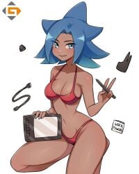 1girls bare_armpits bare_arms bare_belly bare_calves bare_chest bare_hands bare_hips bare_knees bare_legs bare_midriff bare_navel bare_shoulders bare_skin bare_thighs barefoot belly belly_button bikini bikini_bottom bikini_only bikini_top blue_eyebrows blue_eyes blue_eyes_female blue_fingernails blue_hair blue_hair_female blue_nail_polish blue_nails blush blush_face blushing_female breasts brown-skinned_female brown_skin brown_skinned_female cleavage closed_mouth_smile collaboration collarbone curvaceous curvaceous_body curvaceous_female curvaceous_figure curvaceous_hips curvaceous_thighs curvy curvy_body curvy_female curvy_figure curvy_hips curvy_thighs digital_drawing digital_media drawing_tablet ebony ebony_female elbows exposed_armpits exposed_arms exposed_belly exposed_chest exposed_hips exposed_legs exposed_midriff exposed_navel exposed_shoulders exposed_skin exposed_thighs eyebrows_visible_through_hair female female_focus female_only fingernails fingers full_body groin halterneck high_resolution highres hourglass_figure knees lean_figure legs lips long_hair looking_at_viewer medium_breasts midriff nail_polish nails narrow_waist navel oerba_yun_fang oninuer original original_art original_artwork original_character parted_bangs peace_sign red_bikini red_bikini_bottom red_bikini_top red_string_bikini red_swimsuit red_swimwear shoulders sign simple_background sitting slender_body slender_waist slim_waist smile smiley_face smiling smiling_at_viewer smirk solo string_bikini swimsuit swimwear thick_thighs thighs v v_sign white_background wide_hips