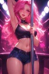 big_ass big_breasts big_breasts big_butt blush breath female female_only girl hot_breath lingerie piercings pink_eyes pink_hair slim_waist slut stripper stripper_pole thick_thighs
