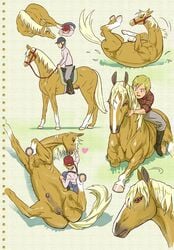 animal_genitalia animal_penis anus balls bridle closed_eyes cute duo equine equine_penis feral fur hair heart hooves horse horsecock hug human isaki love lying male male_only mammal on_back penis platonic riding saddle simple_background sleeping smile spread_legs spreading