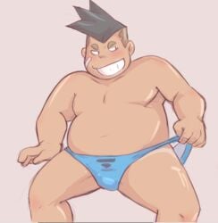 1boy barnaby_bernstein blush dandi gorouta_kumashima kumashima_gorouta level-5 looking_away male_only smile solo teeth topless underwear yo-kai_watch youkai_watch