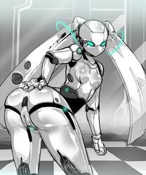 anthro blue_eyes breasts checkered_floor cute disney drossel_von_flugel female fireball_(series) humanoid looking_at_viewer machine nude pocari_sweat_(artist) pussy robot simple_background solo