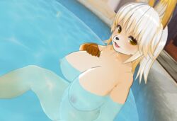 3d_custom_girl artist_request bathtub blonde_hair breasts fox furry long_hair nipples red_eyes