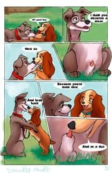 2d animal_genitalia canine collar comic disney female feral full_color lady_(lady_and_the_tramp) lady_and_the_tramp leash licking male mammal penis quadruped smuttymutt straight text tongue tongue_out tramp