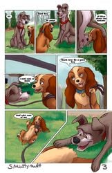 2d animal_genitalia canine collar comic disney female feral full_color lady_(lady_and_the_tramp) lady_and_the_tramp leash male mammal penis pussy quadruped smuttymutt straight text tramp