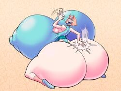 1girls ass_bigger_than_head ballerina_shoes blue_eyes breasts breasts_bigger_than_head cartoon_network clothed female galactabee gem_(species) gigantic_ass gigantic_breasts huge_areolae huge_ass huge_breasts large_ass large_breasts leotard looking_at_viewer massive_ass massive_breasts nipple_bulge orange_hair pale_skin pearl_(steven_universe) pointy_nose simple_background slapping_butt solo steven_universe yellowjackinit