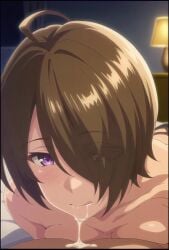 after_blowjob ai_generated bed cum_in_mouth female female_focus female_only horny kaifuku_jutsushi_no_yarinaoshi licking_cum licking_lips maid maid_(kaifuku) naughty_face pixiv redo_of_healer