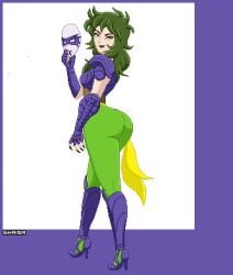 1girls ass ass_focus clothed clothed_female clothing fat_ass female female_only from_behind grabbing grabbing_mask green_eyes green_hair hitzdesenhos long_hair mask nails ophiuchus_shaina pixel pixel_art rear_view saint_seiya shounen_jump shueisha solo toei_animation weekly_shonen_jump weekly_shounen_jump