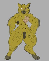 anthro breasts female hyena mammal multi_breast nipples nude pseudo-penis scar shoni simple_background solo tartaurus wounded