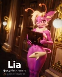 absurd_res anthro book book_and_boob breast_squish breasts demon female hair hi_res horn hornyforest lia_(hornyforest) looking_at_viewer meme nipples nude nude_anthro nude_female open_book ouch_meme piercing ring_piercing solo squish succubus tail
