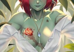 bloodscribe breasts green_skin necklace open_shirt red_hair scars tagme tattoo video wdmov zombree