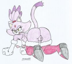 big_ass big_butt blaze_the_cat cat_girl dat_ass doggy_style doggy_style doggy_style_position gold_eyes high_heel_boots long_boots long_gloves looking_at_viewer looking_back_at_viewer marlon64 medium_breasts naked_boots naked_female naked_gloves purple_body purple_fur sexy_face showing_ass showing_off showing_off_ass sonic_(series) traditional_drawing_(artwork) white_background white_fur