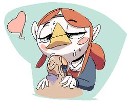 animal_humanoid avian avian_humanoid balls blush bumpty clothed clothing erection faceless_male fellatio female half-closed_eyes heart humanoid low_res male medli nintendo oral penis pubes rito sex sweat the_legend_of_zelda tongue video_games wind_waker