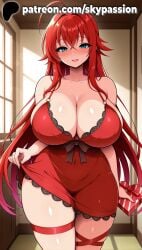 1girls 2025 ahoge ai_assisted ai_generated anime artist_name bangs bare_shoulders big_breasts blush box breasts bust chest cleavage clothed_female clothes_lift covered_navel dress eyebrows_visible_through_hair female female_focus female_only gift gift_box happy_valentine heart-shaped_box hi_res high_quality high_resolution high_school_dxd highres holding_gift incoming_gift indoors long_hair looking_at_viewer patreon patreon_username red_dress red_hair rias_gremory skypassion smile solo stable_diffusion thick_thighs thigh_strap thighs valentine valentine's_day very_long_hair watermark window