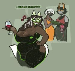 areola_slip bulge chubby female futanari glasses homestuck jade_harley kanaya_maryam large_breasts mostly_clothed overflowing_container rose_lalonde tail wine xenopavilia