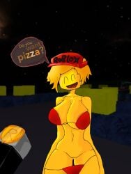 arms asking_viewer big_breasts breasts chance_(forsaken) closed_eyes clueless coin detailed_background elliot_(forsaken) exposed_pussy female forsaken_(roblox) genderswap_(mtf) hair happy happy_female hi_res hourglass_figure implied_death jason_(forsaken) mouth_open night pussy red_bikini red_bra red_panties roblox rule_63 star tummy visor yellow_body yellow_hair