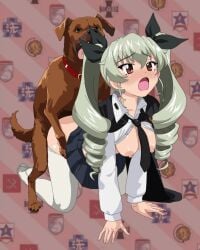 anchovy anchovy_(girls_und_panzer) animated animated anzai_chiyomi canine doggy_style green_hair sex tagme twintails zoophilia zoophilia
