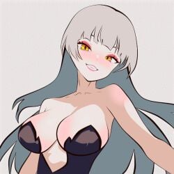 animated big_breasts big_breasts big_breasts bouncing_breast bouncing_breasts breasts cleavage grey_hair jumping leather_clothing long_hair_female makeup milkie_(vtuber) milkievt naughty_face spicyd9x twitter_link twitter_user_oc twitter_username ych