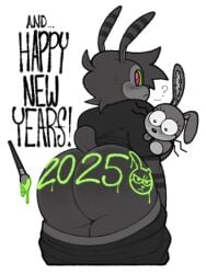 2025 ambiguous_gender anthro arthropod ass bee big_butt blush blush_lines bottomless bottomwear bottomwear_down bow_tie brown_body brown_eyes brown_fur brush bubble_butt butt_focus canid canine canis clothed clothing clothing_around_legs domestic_dog duo five_nights_at_freddy's five_nights_at_freddy's:_help_wanted fur glitchtrap green_sclera greyscale hair hi_res holidays hybrid hymenopteran insects lagomorph leporid looking_at_viewer looking_back male mammal markings mole_(marking) monochrome nano_(nanocorpx) nanocorpx new_year paint paint_on_body paintbrush pants pants_down partially_clothed pink_eyes plushie presenting presenting_hindquarters question_mark rabbit seam_(sewing) shaded shirt shirtshort_hair short_tail slightly_chubby slightly_chubby_anthro standing stitch_(sewing) striped_body stripes t-shirt tail text text_on_body text_on_butt tongue tongue_out topwear underwear underwear_around_legs underwear_down whiskers