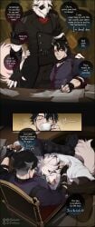 2boys anthro blowjob clothed clothed_sex crossover english_text eyepatch fellatio gay gay_male genshin_impact male male/male male_only riffraff riffraffhellyea service_top tagme von_lycaon wriothesley_(genshin_impact) yaoi zenless_zone_zero