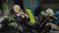 1boy 1girls 3d 3dessjit animal_genitalia animal_penis animated ass ass_focus big_butt big_penis black_body blonde_hair clothed_female_nude_male ethereal_(zenless_zone_zero) evelyn_chevalier green_penis huge_cock huge_penis in_clothes interspecies knot leggings light-skinned_female light_skin longer_than_10_seconds monster monster_cock shorter_than_30_seconds straight tagme thick_thighs thigh_sex thigh_sex_over_clothes video zenless_zone_zero