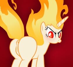 2025 absurd_res angry anus ass digital_drawing_(artwork) digital_media_(artwork) equid equine female feral fire friendship_is_magic fur genitals hasbro hi_res horn horse looking_at_viewer looking_back looking_back_at_viewer mammal maseru my_little_pony mythological_creature mythological_equine mythology pony presenting presenting_hindquarters presenting_pussy puffy_anus pussy red_background red_eyes simple_background solo twilight_sparkle_(mlp) unicorn unicorn_horn white_body white_fur