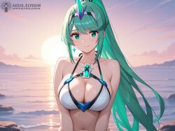 1girls 2025 aegis_elysium afternoon ai-assisted ai_assisted ai_generated alternate_clothing beach belly_button bikini blush blushing_at_viewer breasts cleavage close-up closeup cloud clouds core_crystal cozy cute cute_face day daylight earrings edited_ai edited_art edited_image female female_focus female_only gem glowing green_hair hair_ornament headpiece hi_res high_quality high_res high_resolution hot huge_breasts jewelry large_breasts light lights long_hair naughty navel nintendo ocean ocean_waves outdoor outdoors pervert pervert_female pneuma pneuma_(xenoblade) ponytail rock rocks sand sea seaside sexy sky standing sun sunlight sunshine sweatdrop sweet swimsuit thighs tiara very_long_hair water watermark waves wet white_bikini xenoblade_(series) xenoblade_chronicles_(series) xenoblade_chronicles_2