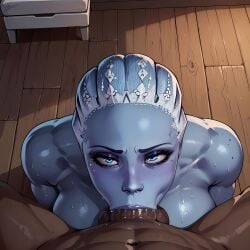 ai_generated alien alien_girl big_black_cock blowjob blowjob_face blue_body blue_eyes blue_lips blue_skin dark-skinned_male deepthroat floxin interracial liara_t'soni mass_effect sucking_penis