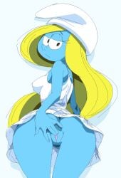 blue_skin presenting_pussy smurfette tagme the_smurfs yellow_hair yev-san