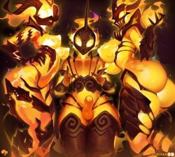 1boy 2girls alternate_body_type big_ass big_breasts big_butt bubble_ass bubble_butt bulge female female_focus femboy flame_atronach krokobyaka large_ass large_breasts large_butt male oblivion the_elder_scrolls the_elder_scrolls_iv:_oblivion