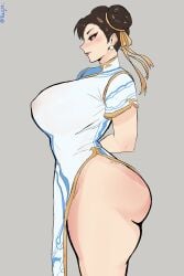 1girls asian asian_female ass big_ass big_breasts breasts brown_hair capcom chun-li female huge_breasts nipples_visible_through_clothing paag rag3s side_view solo street_fighter street_fighter_6 thick_thighs