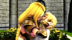 16:9 2girls 3d animated animated_gif blonde_hair blue_eyes extremely_large_filesize french_kiss hylian hyrule_warriors hyrule_warriors_definitive_edition hyrule_warriors_legends kissing large_filesize linkle multiple_girls nintendo ocarina_of_time pointy_ears princess_zelda source_filmmaker the_legend_of_zelda yuri zelda_(hyrule_warriors)