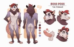 american_opossum anthro genitals humanoid_genitalia humanoid_penis looking_at_viewer male mammal marsupial model_sheet nude penis solo tail tongue tongue_out venkpng virginia_opossum