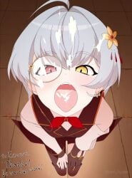 ahoge animated bare_shoulders blush continuous_ejaculation cum cum_in_mouth cum_on_body cum_on_hair cum_on_tongue ejaculation facial gokkun hetero jyuri_de_oma kneeling opaluva open_mouth original pantyhose sound sound_effects straight tagme tongue tongue_out video voice_acted