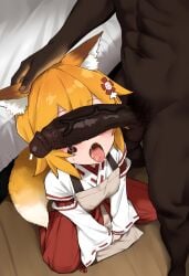 ai_generated bed bedroom big_cock big_penis black_penis clothed clothed_female clothed_female_nude_male clothing cock covered_eyes dark-skinned_male dark_penis dark_skin eyes female fox_ears fox_girl fox_tail indoors interracial kitsune light-skinned_female light_skin male male/female naked naked_male nude nude_male open_mouth orange_eyes orange_hair penis queen_of_spades queen_of_spades_symbol queen_of_spades_tattoo senko_(sewayaki_kitsune_no_senko-san) sewayaki_kitsune_no_senko-san short_hair tongue_out uncensored