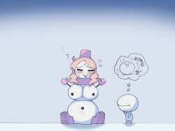 blush blush blush_lines implied_transformation pink snow snowman sweatdrop tabasuko_(artist) tagme transformation