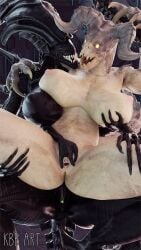 2girls 3d alien_(franchise) alien_girl alien_humanoid big_breasts deathclaw fallout female female_deathclaw huge_breasts kingbigballs xenomorph xenomorph_queen
