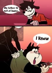 anal anthro anukkyt ass big_butt bottomless bottomless_male cellphone clothed clothing disney duo electronics english_text erection genitals goof_troop goofy_(disney) hi_res male male/male male_penetrated male_penetrating male_penetrating_male max_goof overweight penetration penis phone pj_(goof_troop) sex smartphone text