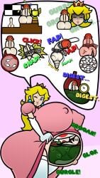 belly big_ass big_balls big_breasts blonde_female blonde_hair breasts cartoony digestion edit female_pred ffsiwli_(artist) fungus-man huge_ass huge_breasts huge_cock male_prey mario_(series) princess_peach vore