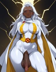 1futa african_female ai_generated blue_eyes clothed clothing dark-skinned_female dark_skin female futa_only futanari intersex latex latex_clothing latex_gloves latex_suit looking_at_viewer marvel marvel_comics marvel_rivals penis penis_out solo solo_futa storm_(ivory_breeze) storm_(marvel_rivals) storm_(x-men) white_hair