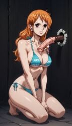 1boy 1girls absurdly_large_cock ai_generated cleavage female flaccid horse_penis horsecock huge_cock imminent_paizuri male male/female nami_(one_piece) one_piece paizuri_under_clothes paralap penis tagme