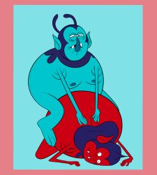 absurd_res alien antennae_(anatomy) ass_up big_nose blue_body blue_skin bob-jiggles bodily_fluids cartoon_network cum cumshot duo ejaculation erection fangs from_behind_position genital_fluids hands_on_back hi_res humanoid humanoid_pointy_ears leapfrog_position looking_pleasured lying male male/male male_on_bottom male_on_top mask moobs narrowed_eyes nipples not_furry on_bottom on_front on_top open_mouth overweight overweight_humanoid overweight_male pointy_ears red_body red_skin sex simple_background space_minions_(uncle_grandpa) spread_legs spreading teeth uncle_grandpa vacant_expression vacant_eyes vacant_stare