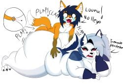 absurd_res anal anal_sex anthro ass big_breasts big_butt bodily_fluids bored breasts canid canid_demon canine cant_get_past_cheeks crying demon duo fat_rolls female flabby_arms fox gali_foxo genitals hellhound helluva_boss hi_res huge_breasts huge_butt loona_(helluva_boss) male male/female mammal mythological_canine mythological_creature mythology overweight penis sex small_penis tears