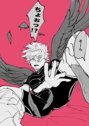 boku_no_hero_academia clothed dabi gay hawks_(my_hero_academia) keigo_takami male my_hero_academia touya_todoroki yaoi