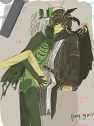 1x1x1x1 1x1x1x1_(forsaken) belt black_wings brown_hair cross dominant_male forsaken_(roblox) gay gay_domination gay_sex gold_(metal) gold_jewelry grabbing grabbing_ass halo headwings mouthless no_genitals_shown red_eyes ribcage roblox roblox_game shedletsky shedletsky_(forsaken) submissive_male telamon torn_cape white_eyes white_hair wings yaoi