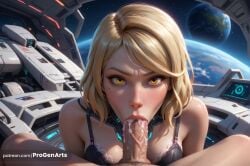 1boy 1boy1girl 1girls after_fellatio ai_generated bioware black_bra blonde_hair blowjob bra breasts cum cum_in_mouth earth_\(planet\) fellatio female hi_res lana_beniko lips looking_at_viewer lucasfilm male_pubic_hair medium_breasts mole mole_under_eye nose oral patreon_username penis planet pov progenarts pubic_hair saliva short_hair solo_focus space star_wars star_wars:_the_old_republic straight uncensored underwear veins veiny_penis web_address yellow_eyes