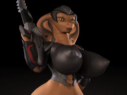 1girls 3d animated anthro anthroanim anthrofied armor big_breasts black_background bouncing_breasts breasts cobra cosplay female female_only gun hand_on_hip helmet holding holding_object holding_weapon huge_breasts humanoid jamila_queen_cobra large_breasts lipstick looking_at_viewer low_res mammal naga navel nipples non-mammal_breasts puffy_nipples reptile scalie see-through simple_background slit_pupils smile snake snake_eyes solo solo_female stomach tight_clothing upper_body video_games viper_(x-com) voluptuous weapon x-com yellow_sclera