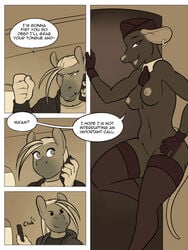 air_hostess aircraft airplane angry anthro breasts clothed clothing comic dialogue equine female flight_attendant freckles_(artist) hand_on_hip horse mammal nipples nude phone rat rodent smile stewardess teasing